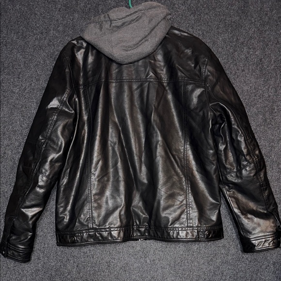 Levi's Black Faux Leather Jacket with hood for Men Large - Picture 11 of 11